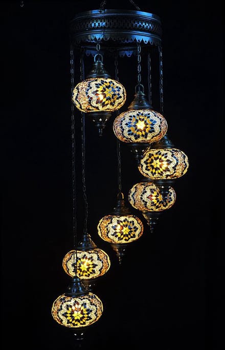 Hanglamp - bruin - mozaïek - 7 bollen - 135 cm - Turkse lamp met E-14 fitting
