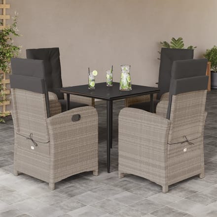 vidaXL - 5-delige - Tuinset - met - kussens - poly - rattan - lichtgrijs