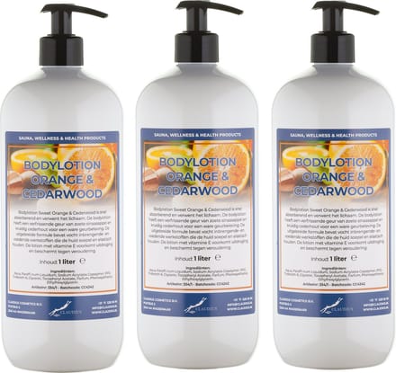 Bodylotion Sweet Orange & Cedarwood 1 Liter - met gratis pomp - set van 3 stuks