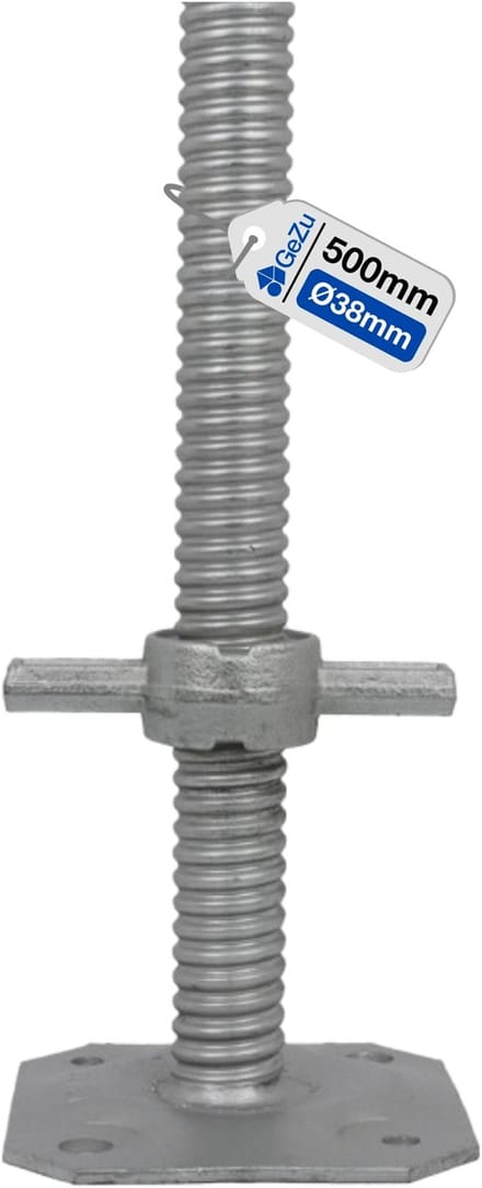 GeZu Impex Steiger spindel Ø 38 x 500 mm | Set van 1 Elektrolytisch Verzinkt Verstelbare Voetspindel voor Steigertoren