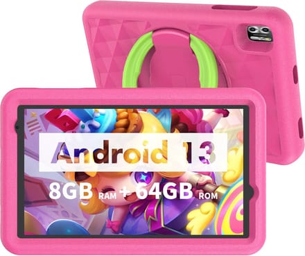 Elementkey Ai-Kids Pro - 8 Inch Kindertablet Android 13, 128GB - 8GB ram - Opslag en Schokbestendige Behuizing Kinderen - Roze