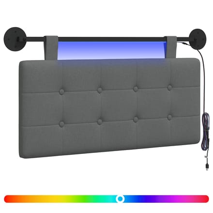 vidaXL - Hangend - hoofdbord - Met - LED-verlichting - Donkergrijs - Stof