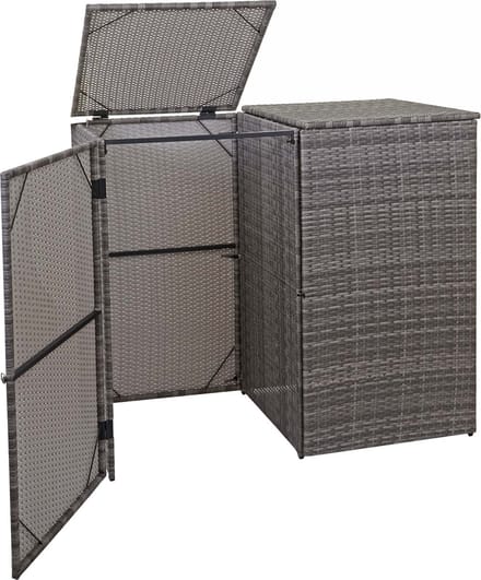 2-bins afvalbak deksel MCW-E25, afvalbak deksel afvalbak, poly rattan 2x120l ~ grijs
