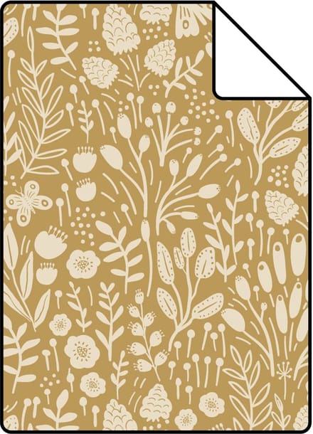 Proefstaal ESTAhome behang bloemetjes okergeel - 26.5 x 21 cm - 131252-S