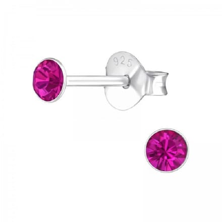 Zilveren oorknop Fuchsia Lebowski kristal (5mm)