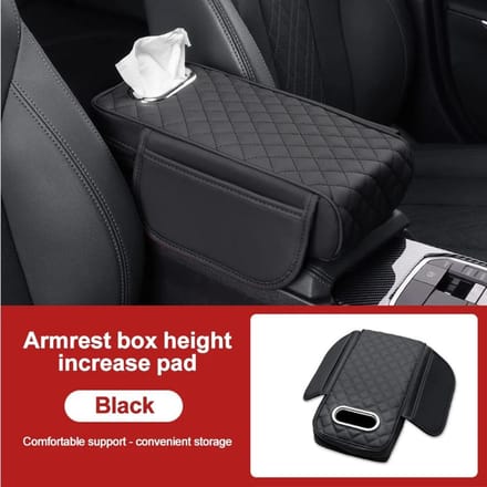 Coussin d'accoudoir de console centrale de voiture, coussin d'accoudoir épais, coussin d'extension latérale avec porte-gobelet, sac de rangement pour boîte à mouchoirs, housse d'accoudoir universelle Type E black