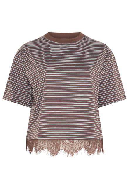 Limited Collection Chocoladebruin Gestreept Tshirt Met Kanten Zoom Size 48