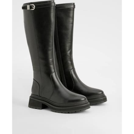boohoo Dames Buckle Strap Detail Chunky Knee High Boots | Black | Maat: 3