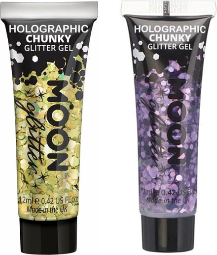 Moon Creations Chunky Glittergel set - voor lichaam en gezicht - goud/paars