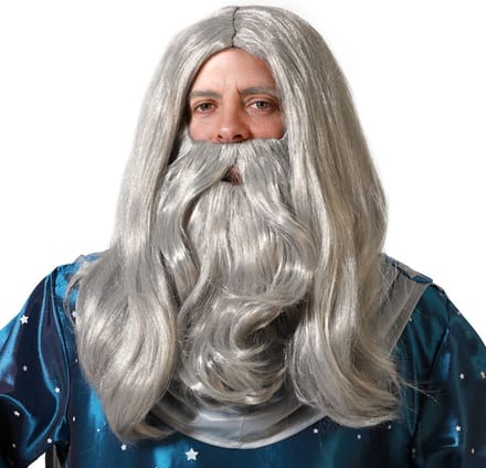 Atosa Verkleedpruik met baard - heren - grijs - Middeleeuwen/tovenaar/oude man - Carnaval - lang haar