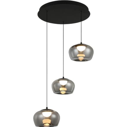 Viokef LED hanglamp Nadia, Ø 48 cm, rookgrijs, glas, 3-lamps