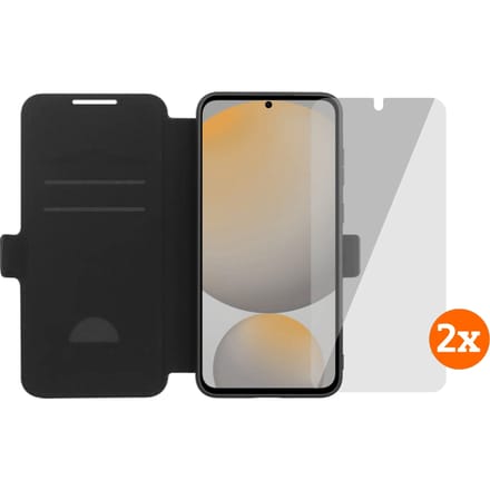 BlueBuilt Samsung Galaxy S25 FE Book Case Zwart + Screenprotector Glas Duo Pack