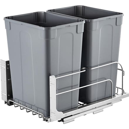 Conteneur à déchets à double extraction Poubelle de cuisine Fermeture douce Gris 35QTx2