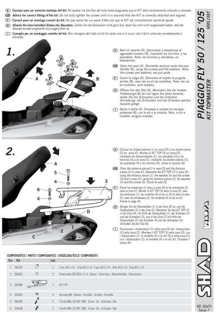 Support de top case Shad pour scooter Piaggio 125 Fly 2005 à 2015 V0FL15ST / TOP MASTER Neuf