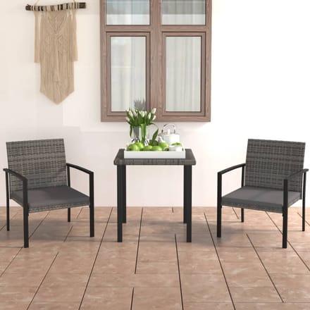 vidaXL - 3-delige - Tuinset - poly - rattan - grijs