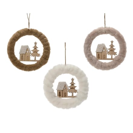 Krans polyester pv fur faux fur wreath 3col ass