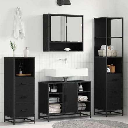 Ensemble de meubles de salle de bain 3 pièces Effet Chêne Noir Panneaux de Particules