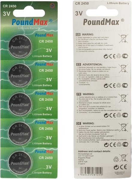 5 x 2450 CR2450 DL2450 3V Lithium Knoopcelbatterijen
