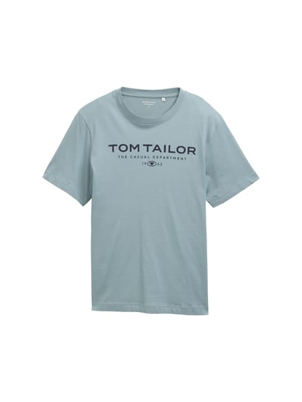 Tom Tailor - Katoenen T-shirt met logo-print - Maat L - grey mint