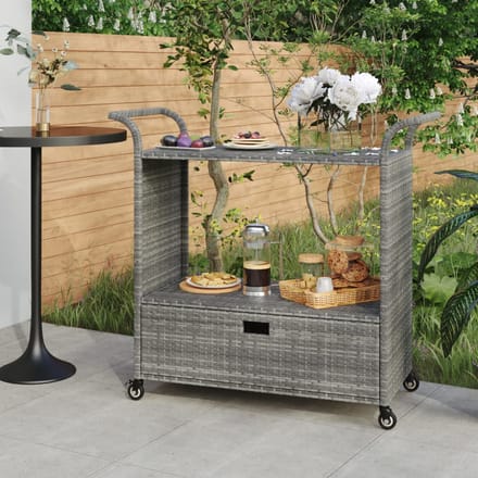 vidaXL - Serveerwagen - met - lade - 100x45x97 - cm - poly - rattan - grijs