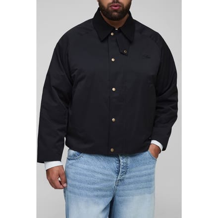 Plus Cord Collar Embroidered Worker Jacket | Black | Size 2XL