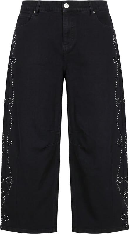 Studio Untold - Dames - Barrel-jeans ballonpijpen motief van sierstuds - Zwart - Maat 58