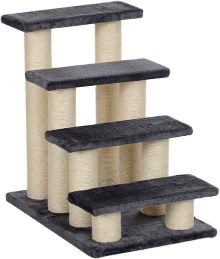 Tiertreppe - 4 Stufen - Hundetreppe & Kätzchentreppe, Weicher Plüsch - Plüsch - Grau