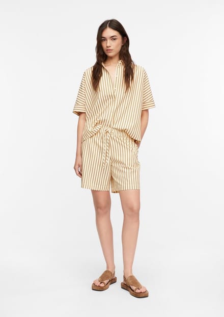 comma - female - Gestructureerde gestreepte shorts met elastische tailleband