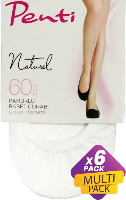 Penti Dames Kousenvoetjes Katoenen 60 Denier 6 Pack - WIT - Maat 37-38