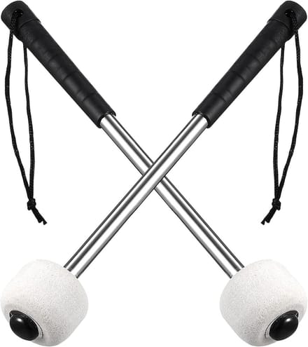 Drumhamers voor Percussie - 2-Pack Timpani Stokken met RVS Handvat en Opbergtas, Antislip Grip, Geschikt voor Snaredrum en Basdrum
