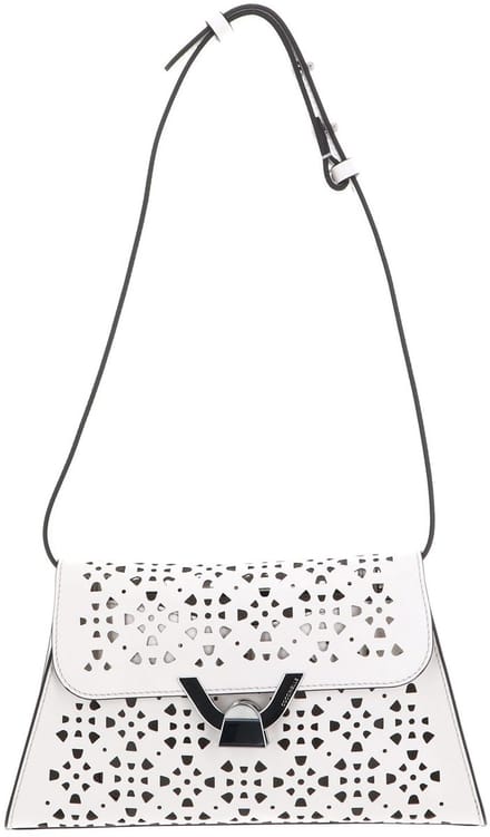 COCCINELLE Leren Schoudertas Avondtas Dew Cow Perforation Handbag Blanco Crème