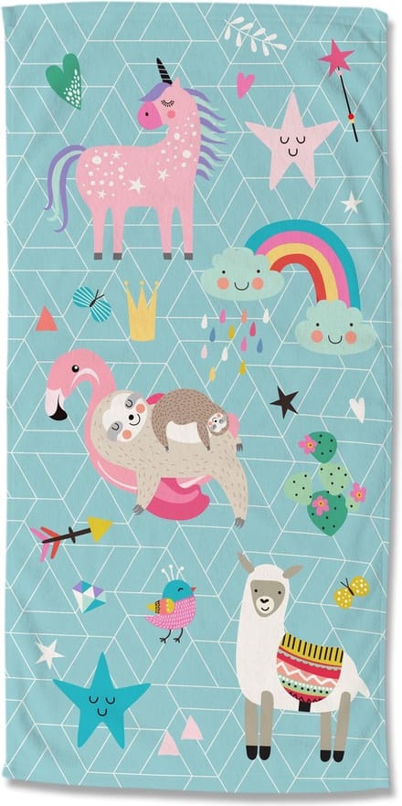 Good Morning Kinderstrandlaken "dieren en regenbogen" - Aqua - (75x150 cm) - Microfiber