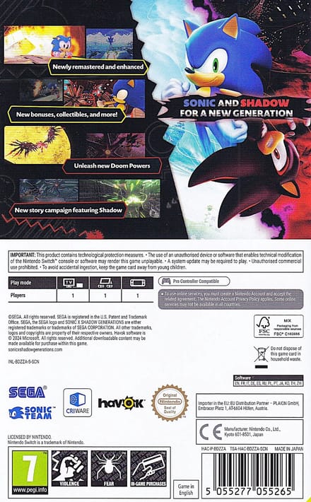 Sonic X Shadow Generations Switch