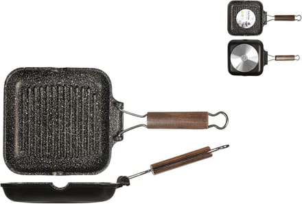 Steengrillpan - Contactgrill - Lekker Grillen - Inklapbare handgreep - 20 cm - Zwart