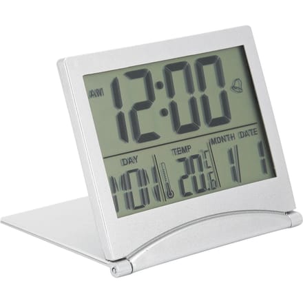 Elektronische compacte bureauwekker, opvouwbare kalender, temperatuurtimer voor op reis gray