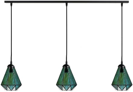 3 x Tiffany Arata Green lampen aan plafondbalk - Art Deco Trade