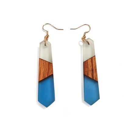 Oorbellen Hout Met Epoxy Blauw