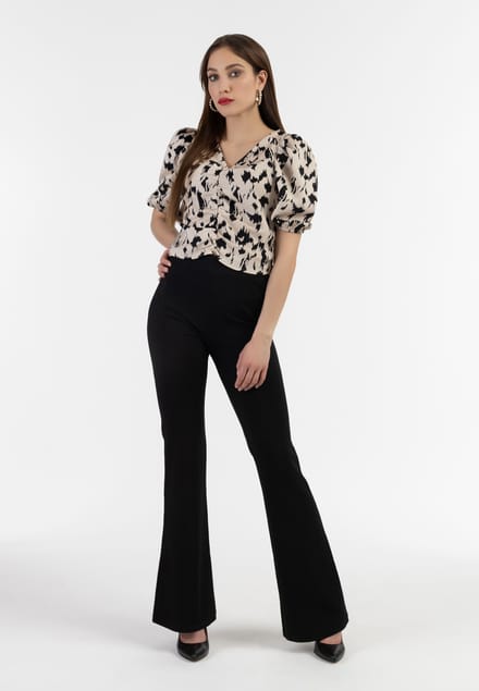 Faina Gedrapeerd blouseoverhemd Dames beige/ zwart