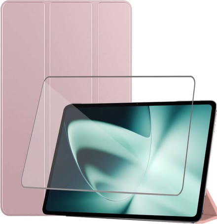 Tablet Hoes + Screenprotector geschikt voor OnePlus Pad / Oppo Pad 3 / Oppo Pad 2 – Tempered Glass - Extreme Shock Case Rosé