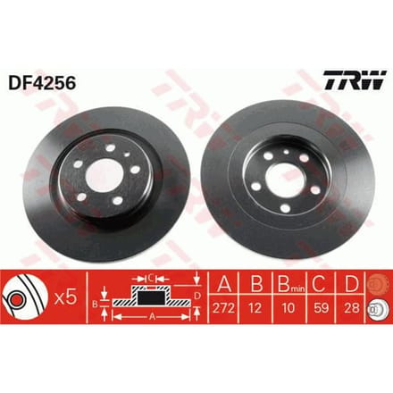 Remschijf TRW DF4256 achter, volledig, 1 Stuk