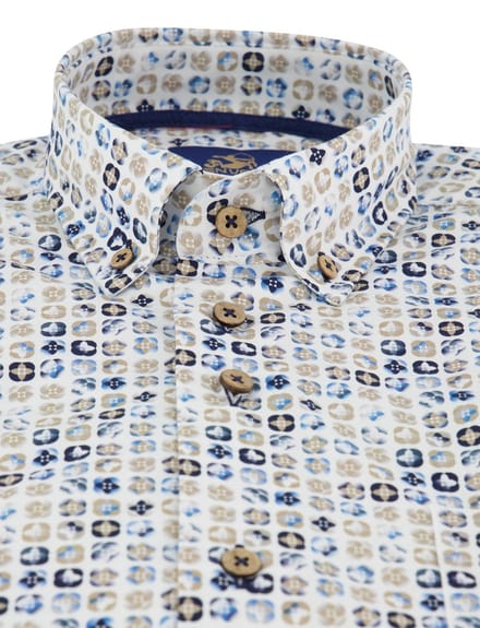 Overhemd korte mouw Eden valley blauw printje met borstzak