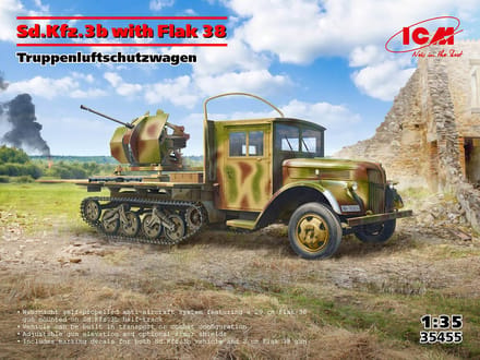 ICM Modelbouwpakket Auto - 35455 Ford V3000 Truck Sd.Kfz.3b met Flak 38 AA-kanon Plastic - 1:35 - Modelbouw
