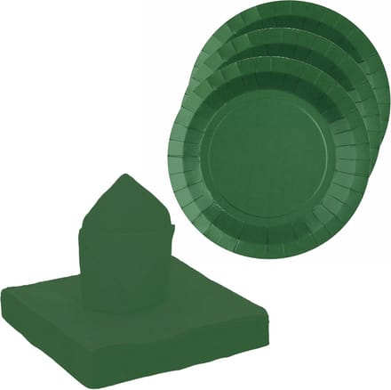 Santex feest/verjaardag servies set - 20x gebaksbordjes/25x servetten - donkergroen - karton