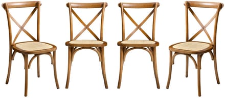 sweeek - Set van 4 vintage rubberhouten bistrostoelen, zitting van rotan, stapelbaar - belleville