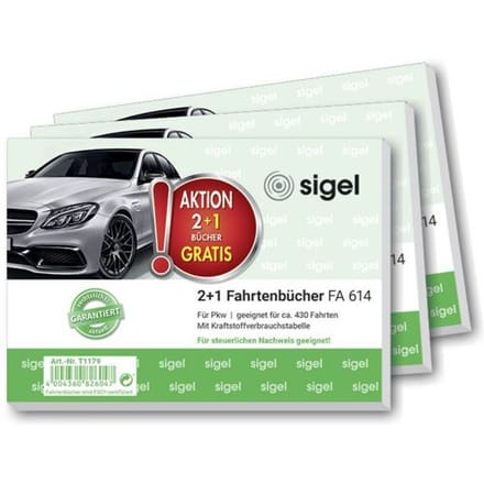 Sigel T1179 DIN A6 liggend Ritregistratieboek Aantal pagina's: 40 3 stuk(s)