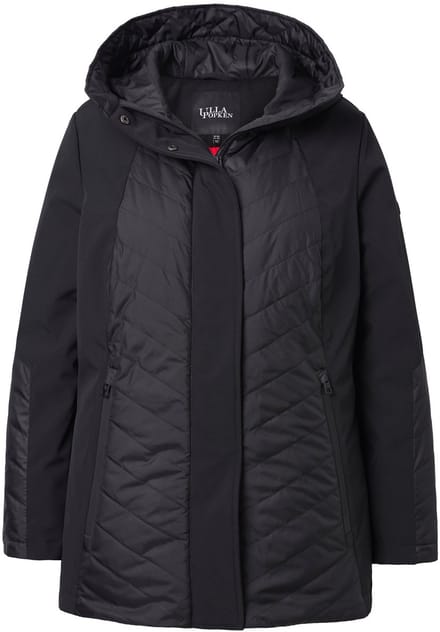 Ulla Popken - Dames - HYPRAR doorgestikte softshell jas A-lijn capuchon - Zwart - Maat 46+