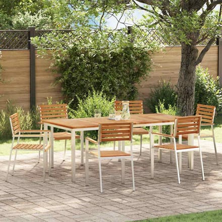 vidaXL - Tuin - Eettafel - Set - 7 - st - Massief - Teakhout - en - RVS