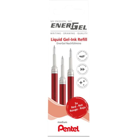 Gelschrijvervulling Pentel LR7 Energel medium rood  set à 3 stuks