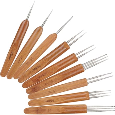 9-delige Dreadlock Haaknaald Set Enkel Dubbel 3 Bamboe Handvat Vlecht Haar Weefgereedschap brown