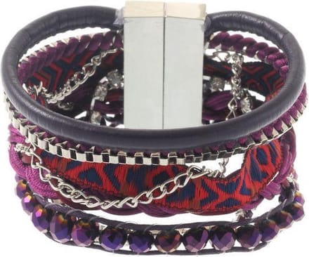 Behave - Armband - paars rood animal print - urban boho - 17,5 cm